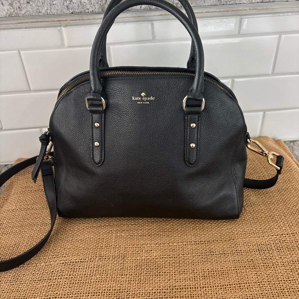 Kate Spade Payton Medium Dome Satchel Crossbody Leather Bag - Black